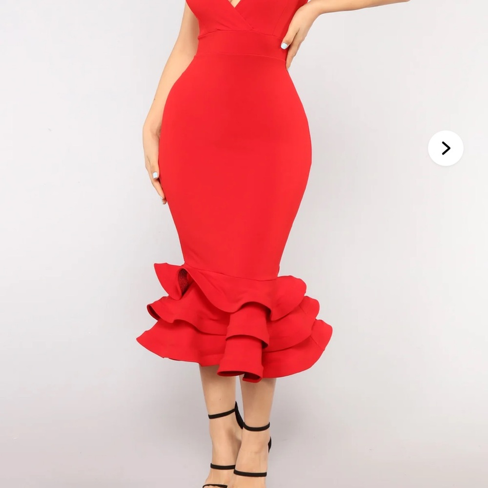 Fashion Nova Red Ruffled Tiered Midi Dress